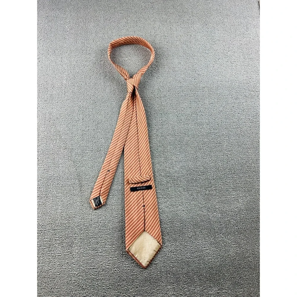 Gucci Classic Designer Tie Men Orange Silk Cotton Striped Italy Made Luxury‎